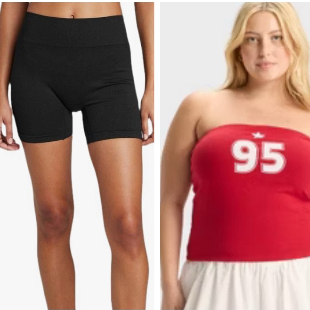 Bundle of two - Wild Fable Black Ribbed Shorts & Red Graphic Tub Top Both SZ M